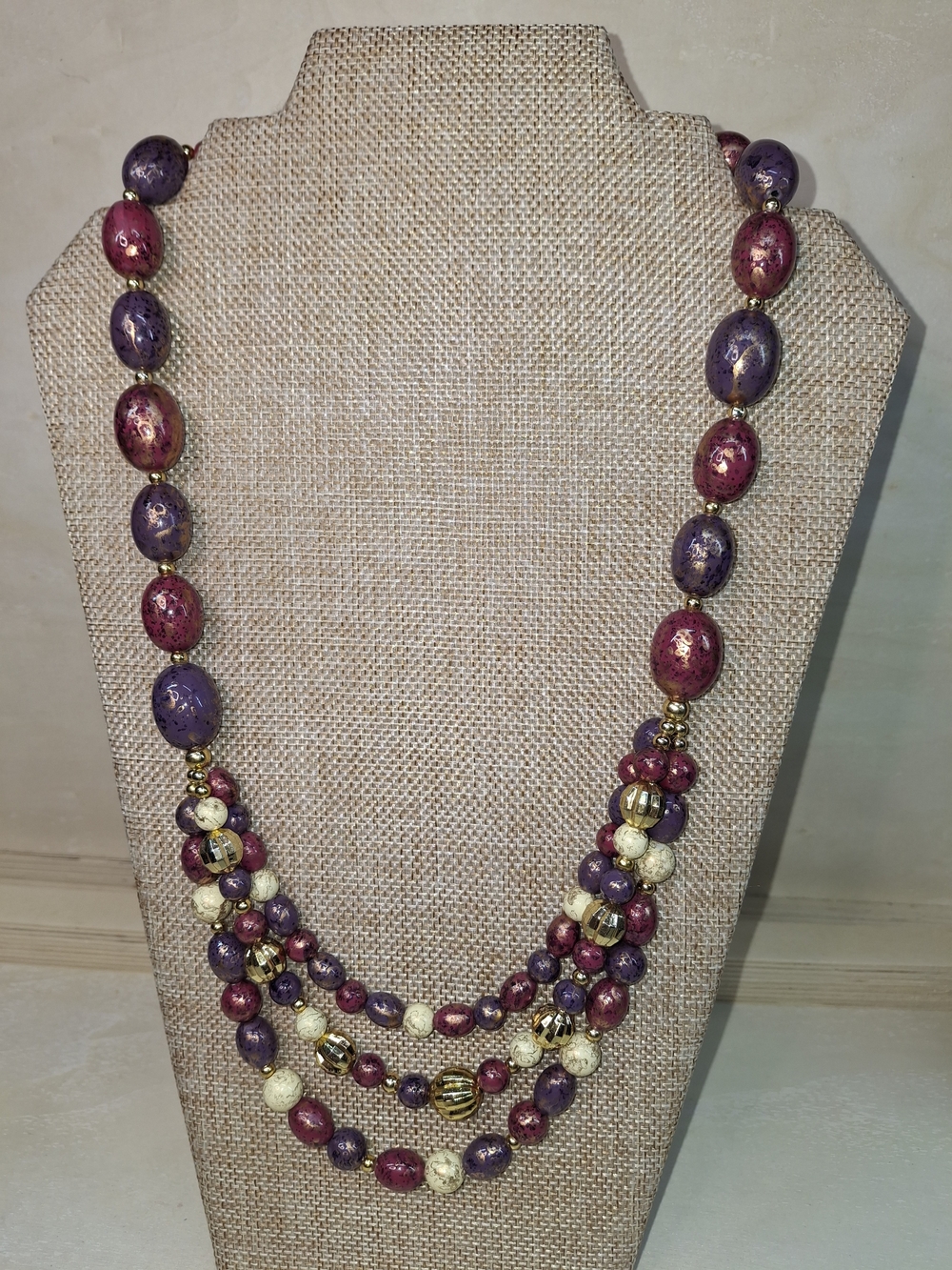 Purple & Pink Multi-Strand Beaded Necklace - Unbranded